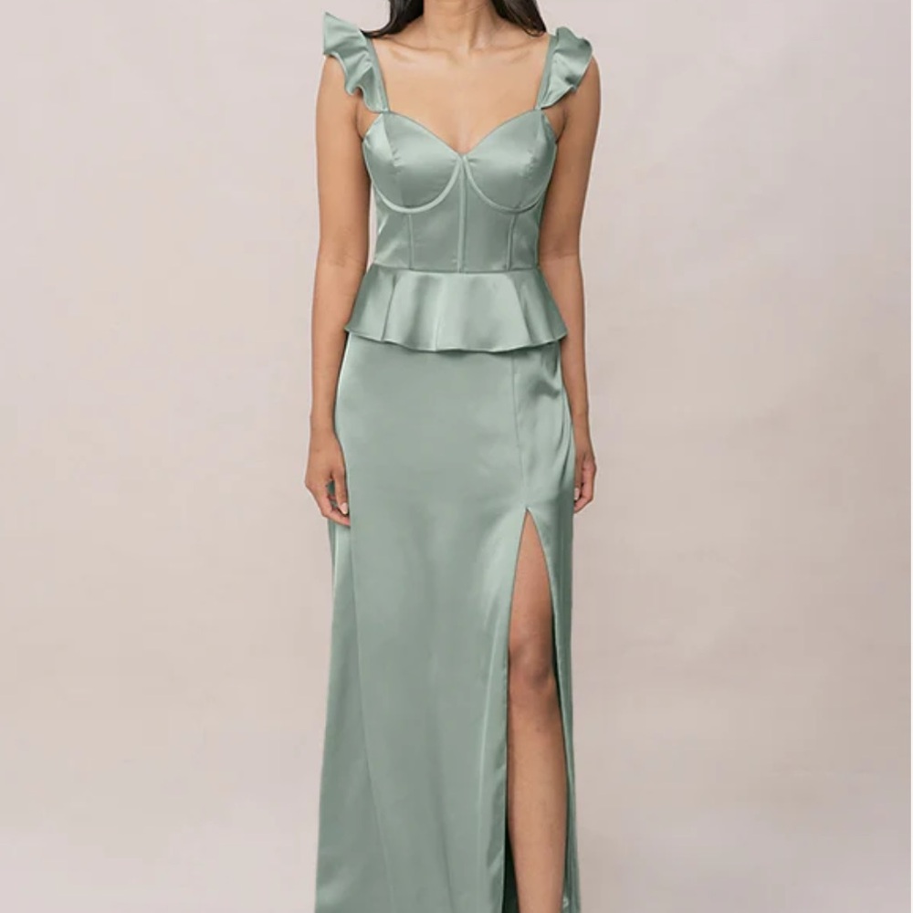 Revelry Sage Satin Dress Gown